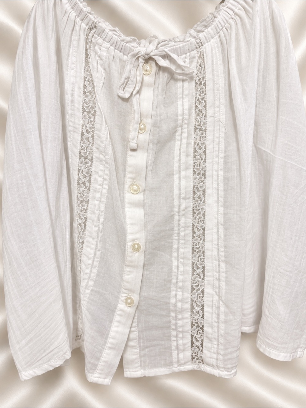 Aerie White Lace Trim Button Front Peasant Blouse NWT Women’s L - Picture 4 of 5